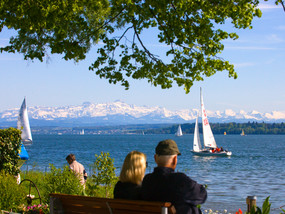 Überlingen at Lake Constance with view of the Alps